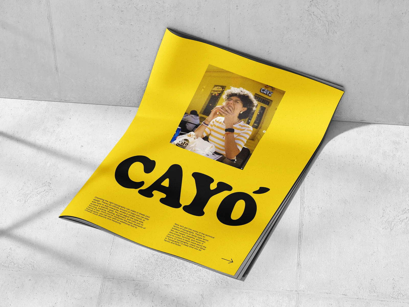 Aplicación editorial de la identidad de Cayó